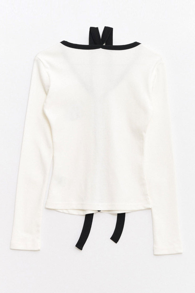 Logo Muffler V-neck Top