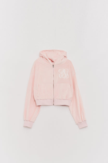 Smooth Velvet Logo Puff-sleeve Hood Jumper