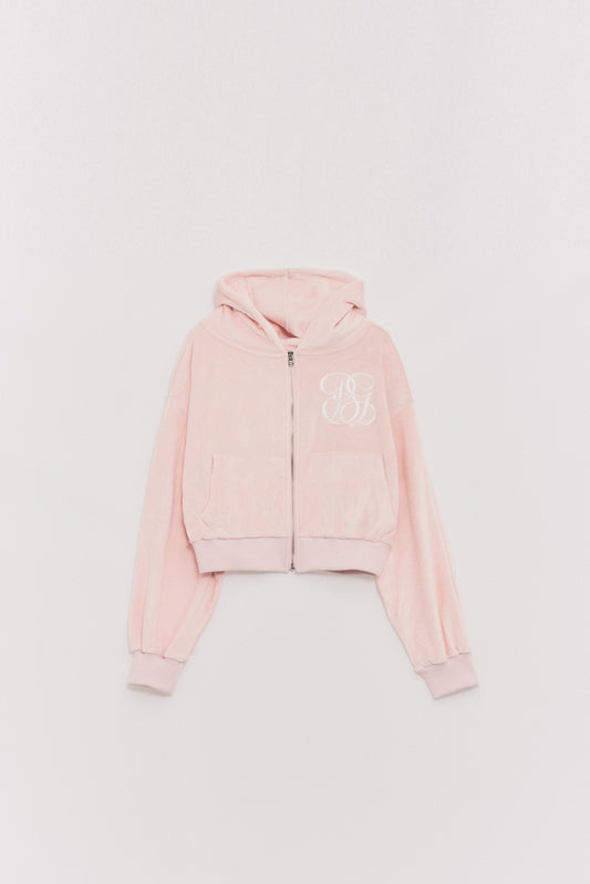 Smooth Velvet Logo Puff-sleeve Hood Jumper